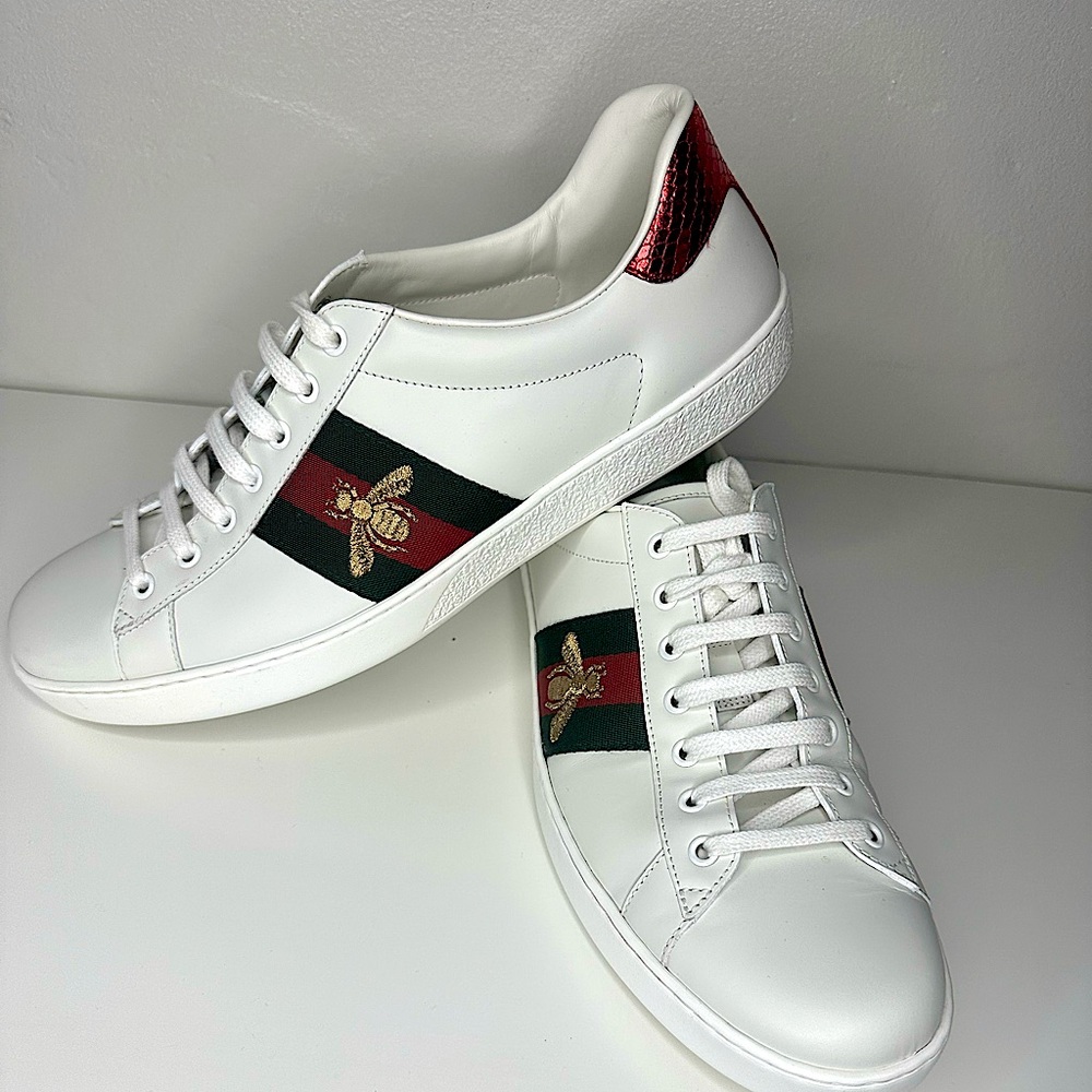 Gucci Mens Ace Low Too Embroidered White Leather Size 11 Sneaker. Like NEW